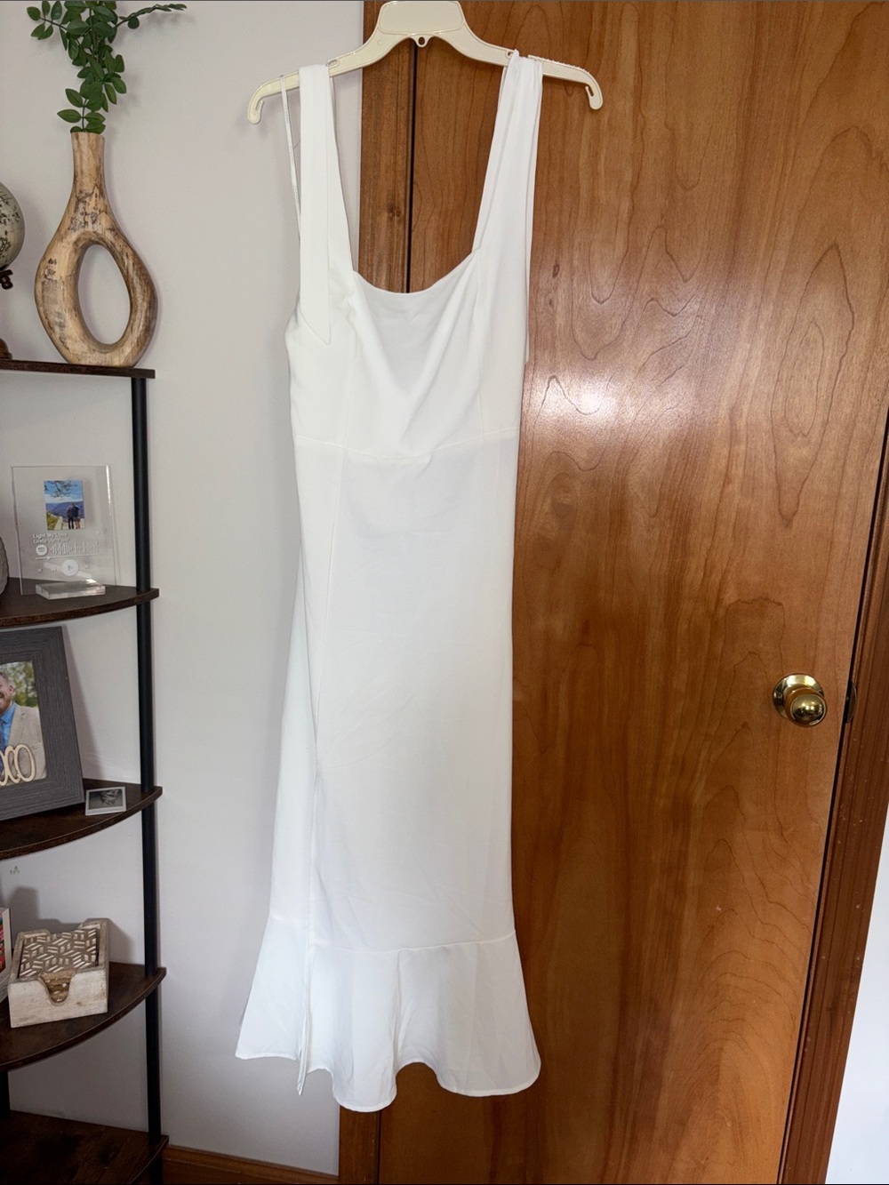 Scoop-Neck White Maxi Dress with Flounce Hem